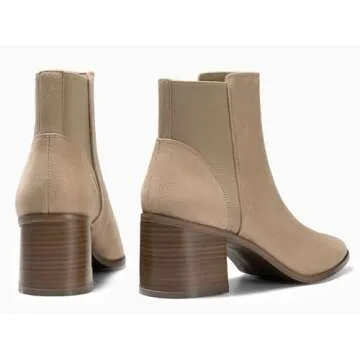 Coutgo Womens Ankle Boots Chunky Block Stacked Mid Heel Pointed Toe Slip On Elastic Chelsea Booties