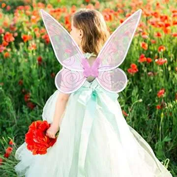 quescu Fairy Wings for Adults,Butterfly Wings for Girls,Angel Wings,Fairy Costume for Women Halloween Dress Up Party Favor (Pink)