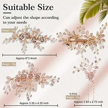 4 Pieces Bridal Rose Gold Hair Accessories for Brides and Bridesmaids Rhinestone Hair Pins Crystal F...
