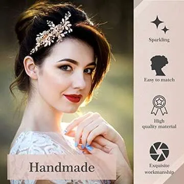 4 Pieces Bridal Rose Gold Hair Accessories for Brides and Bridesmaids Rhinestone Hair Pins Crystal Flower Barrette Wedding Combs with Leaves