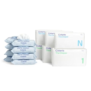 Coterie Baby Diapers + Wipes Baby Kit - Size 1 (99 Count) & Newborn (93 Count) - Plant Derived & Hyp...