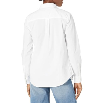 Amazon Essentials Women's Classic-Fit Long-Sleeve Button-Down Poplin Shirt, White, Large