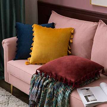 MIULEE Velvet Decorative Pillow Covers with Tassels