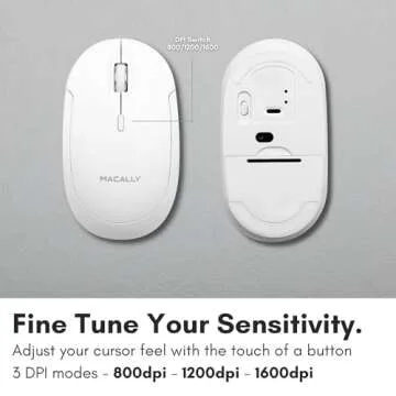 Macally Wireless Bluetooth Mouse for Mac, MacBook Pro/Air, iPad, and PC - Quiet Click and Comfortable Wireless Mouse - Compatible Wireless Apple Mouse - White Laptop Mouse Bluetooth