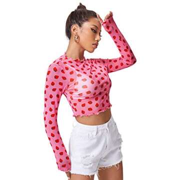 Floerns Long Sleeve Floral Sheer Mesh Crop Tee Top