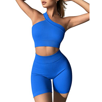 OQQ Women's Workout Seamless Crop Top & Shorts Set