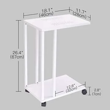 C Sofa Side End Tables with Metal Top Lockable Wheels 26 Inch Height White Mobile Snack Table for Co...