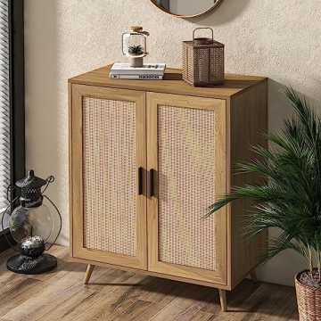 Betterhood Rattan Sideboard Buffet Cabinet with Storage, Kitchen Side Board, Accent Cabinet with 2 D...