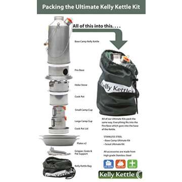 Kelly Kettle Ultimate Base Camp Kit – 54 oz Large Stainless Steel Camp Kettle, Lightweight Camping...