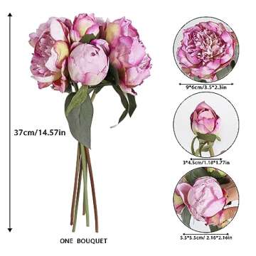 ICBOX Purple Artificial Peony Flowers 2 Bouquets Silk Peonies with Stems Real Look Purple Flowers Artificial for Decoration for Cake Decorating Table Flowers Centerpieces Home Decor Indoor (Purple)