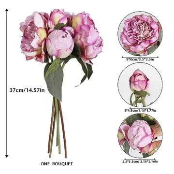 ICBOX Purple Artificial Peony Flowers 2 Bouquets Silk Peonies with Stems Real Look Purple Flowers Artificial for Decoration for Cake Decorating Table Flowers Centerpieces Home Decor Indoor (Purple)