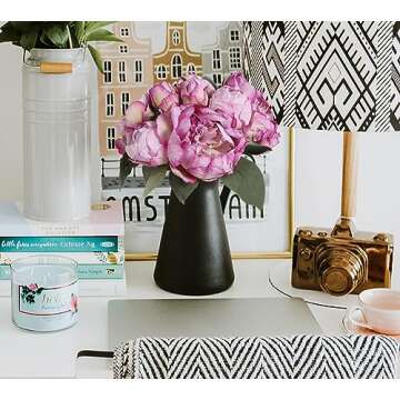 ICBOX Purple Artificial Peony Flowers 2 Bouquets Silk Peonies with Stems Real Look Purple Flowers Artificial for Decoration for Cake Decorating Table Flowers Centerpieces Home Decor Indoor (Purple)