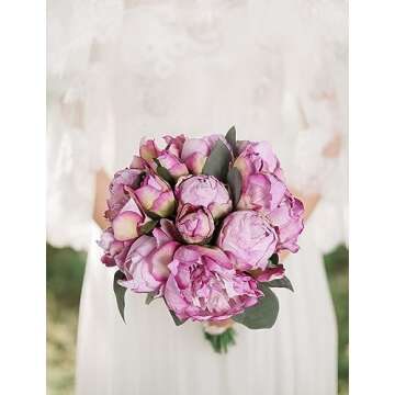 ICBOX Purple Artificial Peony Flowers 2 Bouquets Silk Peonies with Stems Real Look Purple Flowers Artificial for Decoration for Cake Decorating Table Flowers Centerpieces Home Decor Indoor (Purple)