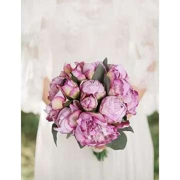 ICBOX Purple Artificial Peony Flowers 2 Bouquets Silk Peonies with Stems Real Look Purple Flowers Artificial for Decoration for Cake Decorating Table Flowers Centerpieces Home Decor Indoor (Purple)