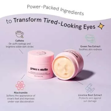 Grace & Stella Under Eye Cream - Caffeine Anti Aging & Brightening - Dark Circles, Wrinkles, Puffiness & Bags - Made in USA, Vegan (0.46 oz/13 g)