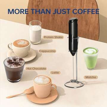 YSSOA Electric Milk Frother Handheld with Stainless Steel Stand Battery Operated Whisk Drink Mixer f...