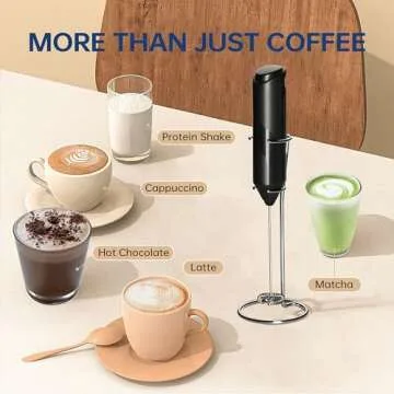 YSSOA Electric Milk Frother Handheld with Stainless Steel Stand Battery Operated Whisk Drink Mixer f...