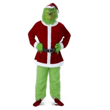 PashaLs 7PCS Christmas Green Monster Costume - Festive Santa Suit for All