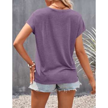 Stylish MEROKEETY Crochet Lace Trim V-Neck Tee for Women
