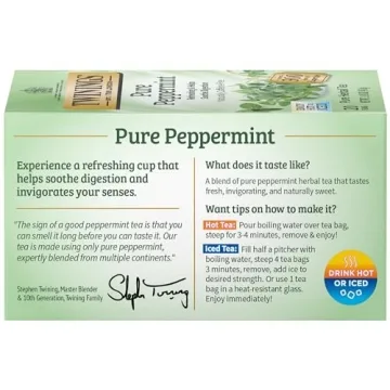 Twinings Pure Peppermint Tea Bags, 20 Count - Refreshing Flavor