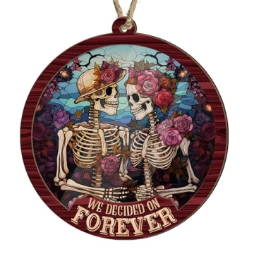 Artsy Woodsy Skeleton Couple Suncatcher Ornament - Gothic Love Gift