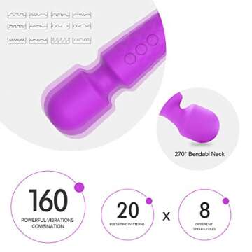Purple Handheld Female Vibrator - G-Spot & Wand Massager, 20 Modes & 8 Speeds