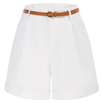 Women Summer Wide Leg Cotton Shorts White High Waisted Shorts Bermuda Shorts (White,M)