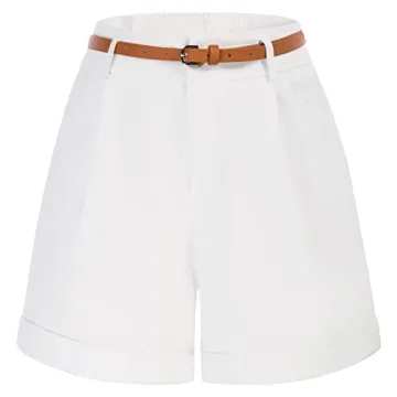 Women Summer Wide Leg Cotton Shorts White High Waisted Shorts Bermuda Shorts (White,M)