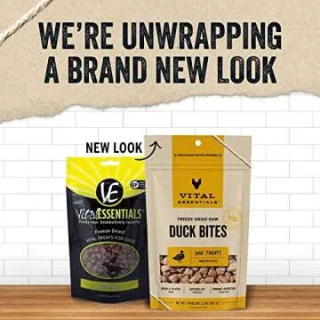 Vital Essentials Freeze Dried Raw Whole Animal Dog Treats, Duck Bites, 2 oz | Premium Quality High Protein Training Treats | Grain Free, Gluten Free, Filler Free