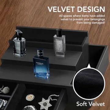 3 Tier Cologne Stand Organizer Velvet Lined Drawer Compartments