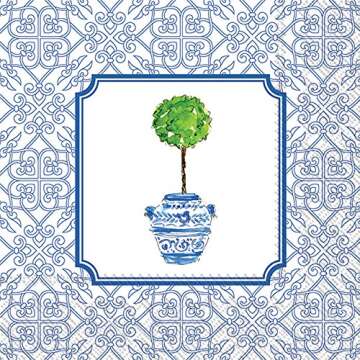 Elegant Blue Topiary Cocktail Napkins - 20 Count