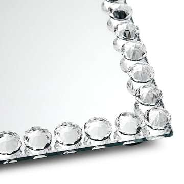 Okuna Outpost Rectangular Mirror Tray Crystal with Bead Diamond Shape Trim for Bathroom Vanity, Decorative Serving Tray for Coffee Table, Home Decor, Candles, Jewelry (9x6x1 in)