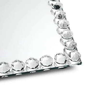Elegant Crystal Mirror Vanity Tray with Bead Diamond Trim