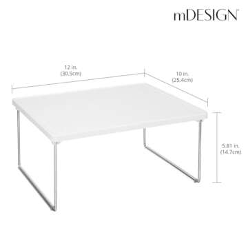 mDesign Metal Stacking Storage Organization for Shelves Inside Closet in Bedroom, Bathroom, Hall, or Entryway - Organizer Stand for Clothing, Linen, Household Items, Ligne Collection, 4 Pack - White