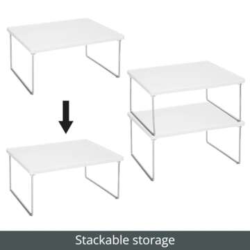 mDesign Metal Stacking Storage Organization for Shelves Inside Closet in Bedroom, Bathroom, Hall, or Entryway - Organizer Stand for Clothing, Linen, Household Items, Ligne Collection, 4 Pack - White