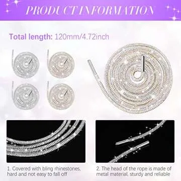 4 Piece Rhinestone Shoe Laces - Crystal Glitter Rope for Sneakers