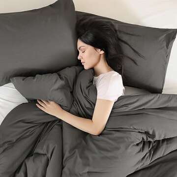 ROSGONIA Queen Comforter Set Charcoal Grey, 3pcs (1 Dark Gray Comforter & 2 Pillowcases) All Season ...