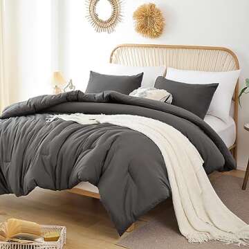 ROSGONIA Queen Comforter Set Charcoal Grey, 3pcs (1 Dark Gray Comforter & 2 Pillowcases) All Season Soft Bedding Lightweight Bedspread Blanket Quilt