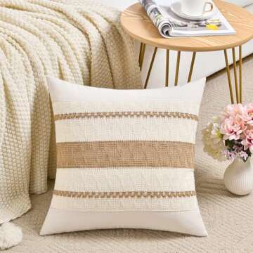 Fancy Homi Set of 2 Boho Neutral Decorative Throw Pillow Cover 18x18 Inch for Couch Bed Sofa, Aesthe...