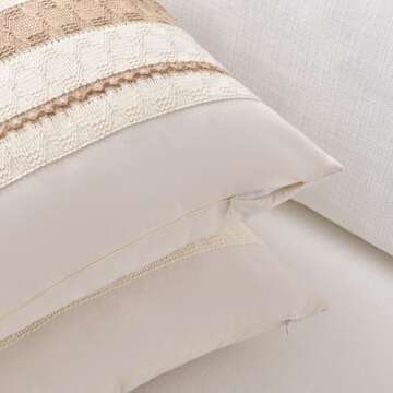 Fancy Homi Set of 2 Boho Neutral Decorative Throw Pillow Cover 18x18 Inch for Couch Bed Sofa, Aesthetic Modern Organic Farmhouse Home Decor, Soft Cotton Cute Accent Macrame Woven Tan Cushion Case