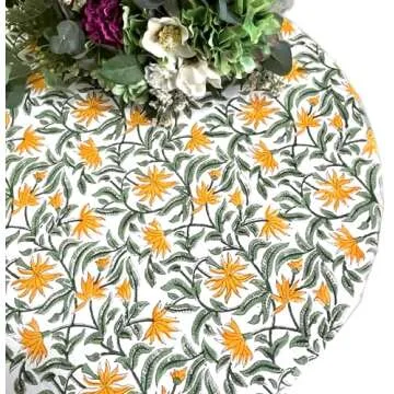 ATOSII Noor 100% Cotton Round Tablecloth, Handblock Print Floral Table Cloth for Kitchen Dining Linen I Parties, Weddings, Outdoors, Spring Summer Decor I 72" Inches Round