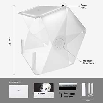 Foldio3 + Extra Lights (25inch Lightbox for Product Photography with Halo Bars / 25" x 25"/ Portable...