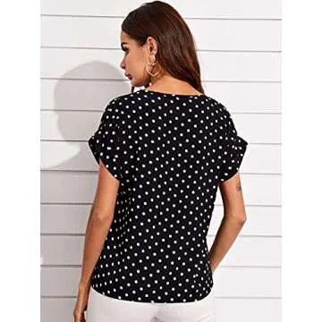 Floerns Women's Short Sleeve Business Casual Tops Graphic Print Office Work Blouse Tops Black XL