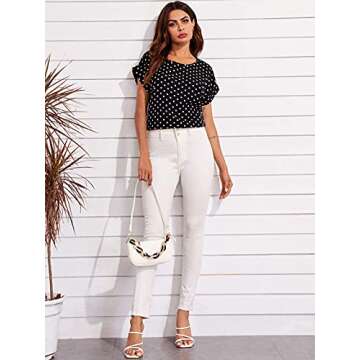 Floerns Women's Short Sleeve Business Casual Tops Graphic Print Office Work Blouse Tops Black XL