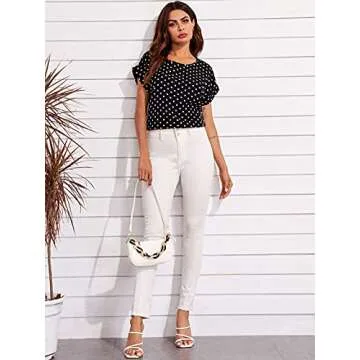 Floerns Women's Short Sleeve Business Casual Tops Graphic Print Office Work Blouse Tops Black XL