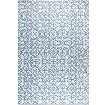 Nicole Miller New York Patio Country Danica Transitional Geometric Indoor/Outdoor Area Rug, Blue/Grey, 5'2"x7'2"