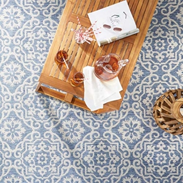 Nicole Miller New York Patio Country Danica Transitional Geometric Indoor/Outdoor Area Rug, Blue/Grey, 5'2"x7'2"