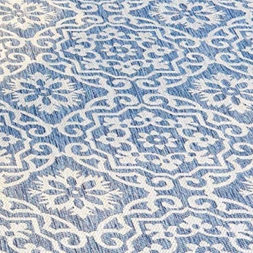 Nicole Miller New York Patio Country Danica Transitional Geometric Indoor/Outdoor Area Rug, Blue/Grey, 5'2"x7'2"