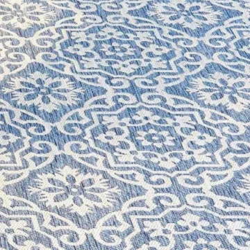 Nicole Miller New York Patio Country Danica Transitional Geometric Indoor/Outdoor Area Rug, Blue/Grey, 5'2"x7'2"