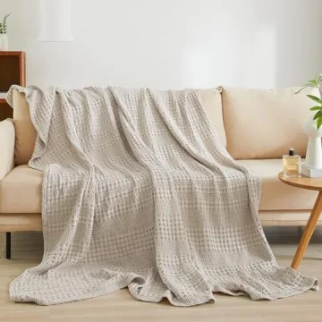 PHF 100% Cotton Waffle Weave Blanket Queen Size Lightweight